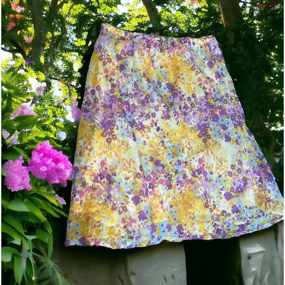 Drapers Damons A-Line Skirt 16P Bright Color Floral Lined Polyester Midi Length